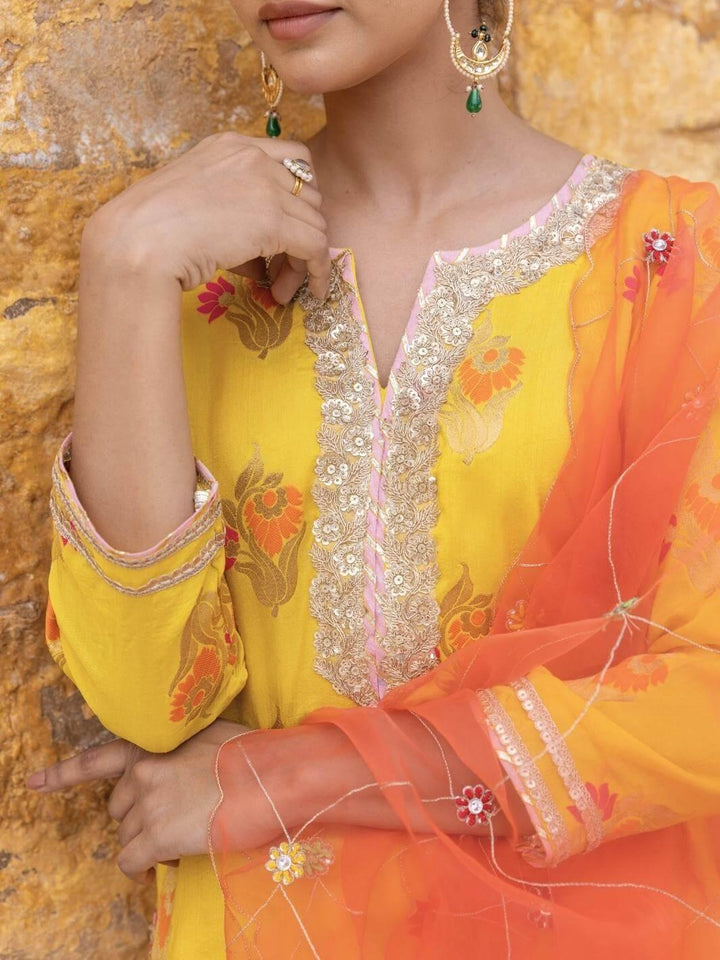 Yellow Ethnic Straight Kurta Set with Embroidered Dupatta - Myaara