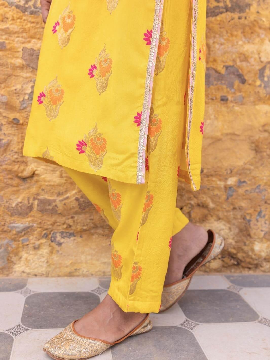 Yellow Ethnic Straight Kurta Set with Embroidered Dupatta - Myaara