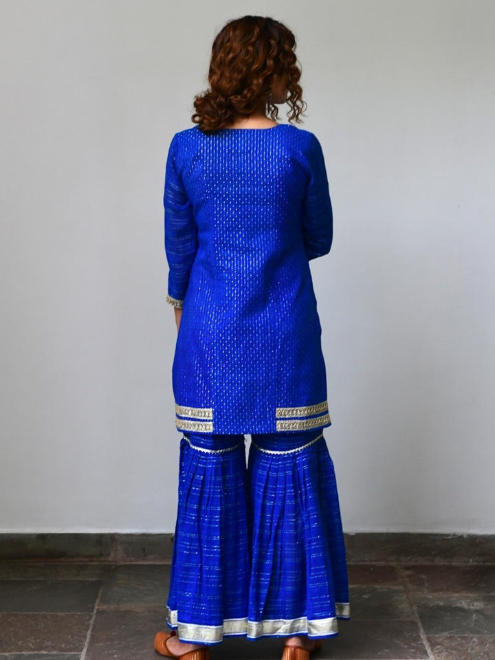 Indigo Blue Ethnic Sharara Set with Organza Dupatta & Gota-work - Myaara