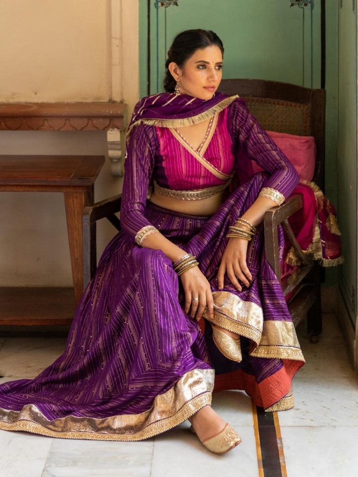 Purple Ethnic Lehenga Set with Ombre Organza Dupatta & Gota-work - Myaara