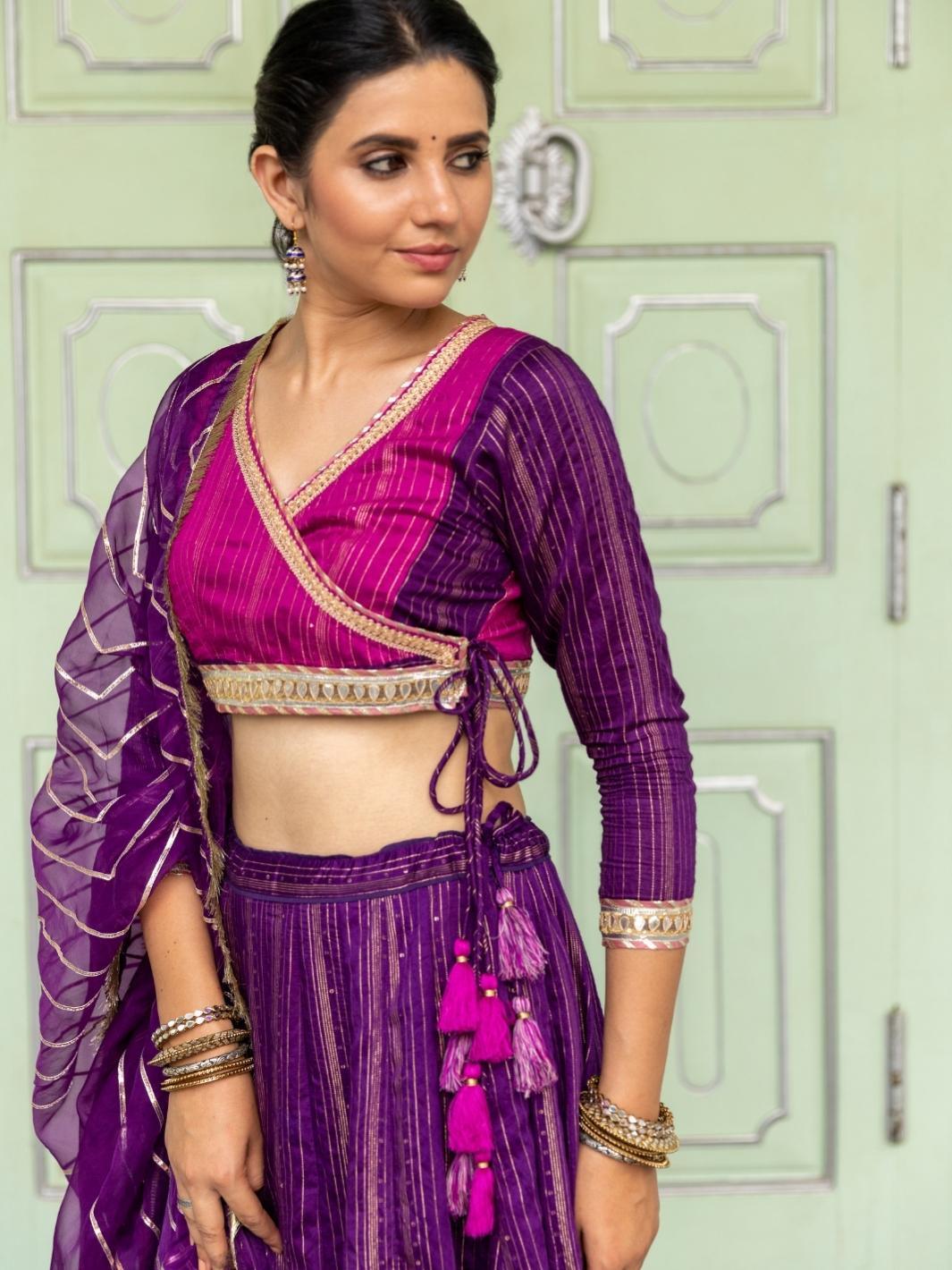 Purple Ethnic Lehenga Set with Ombre Organza Dupatta & Gota-work - Myaara