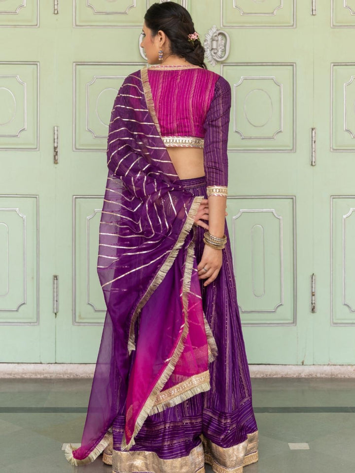 Purple Ethnic Lehenga Set with Ombre Organza Dupatta & Gota-work - Myaara