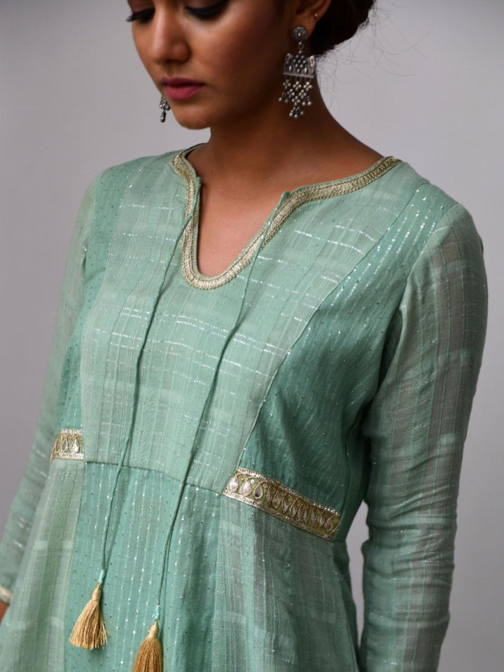 Soft Mint Ethnic Kurta Set with Leheriya Dupatta & Gota-work - Myaara