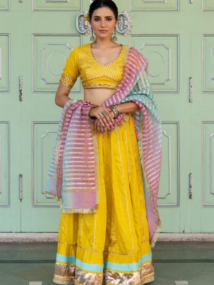 Yellow Embroidered Lehenga Set with Organza Dupatta & Gota-work - Myaara